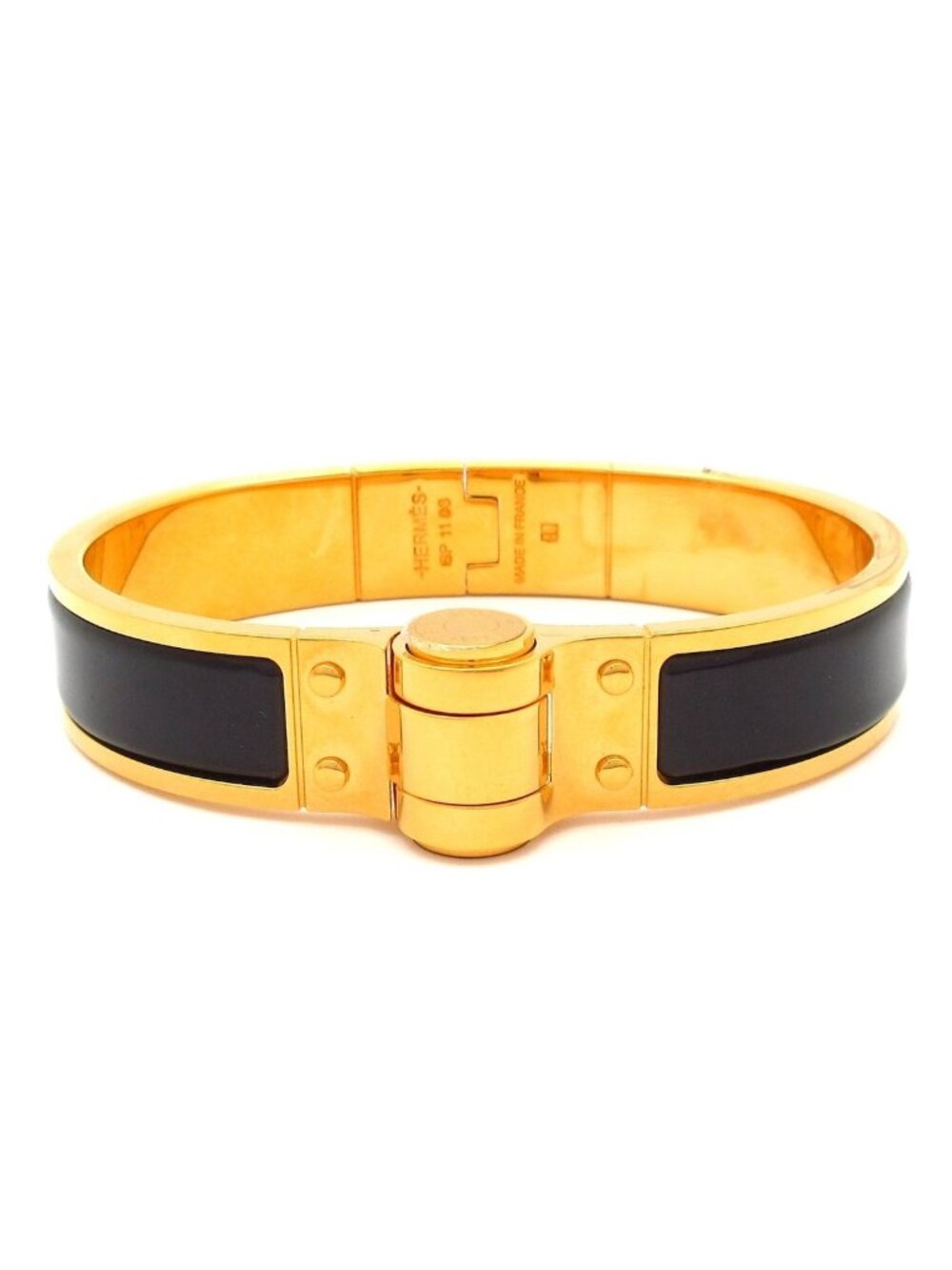 Hermes Bangle Charnier Gold Black Bracelet